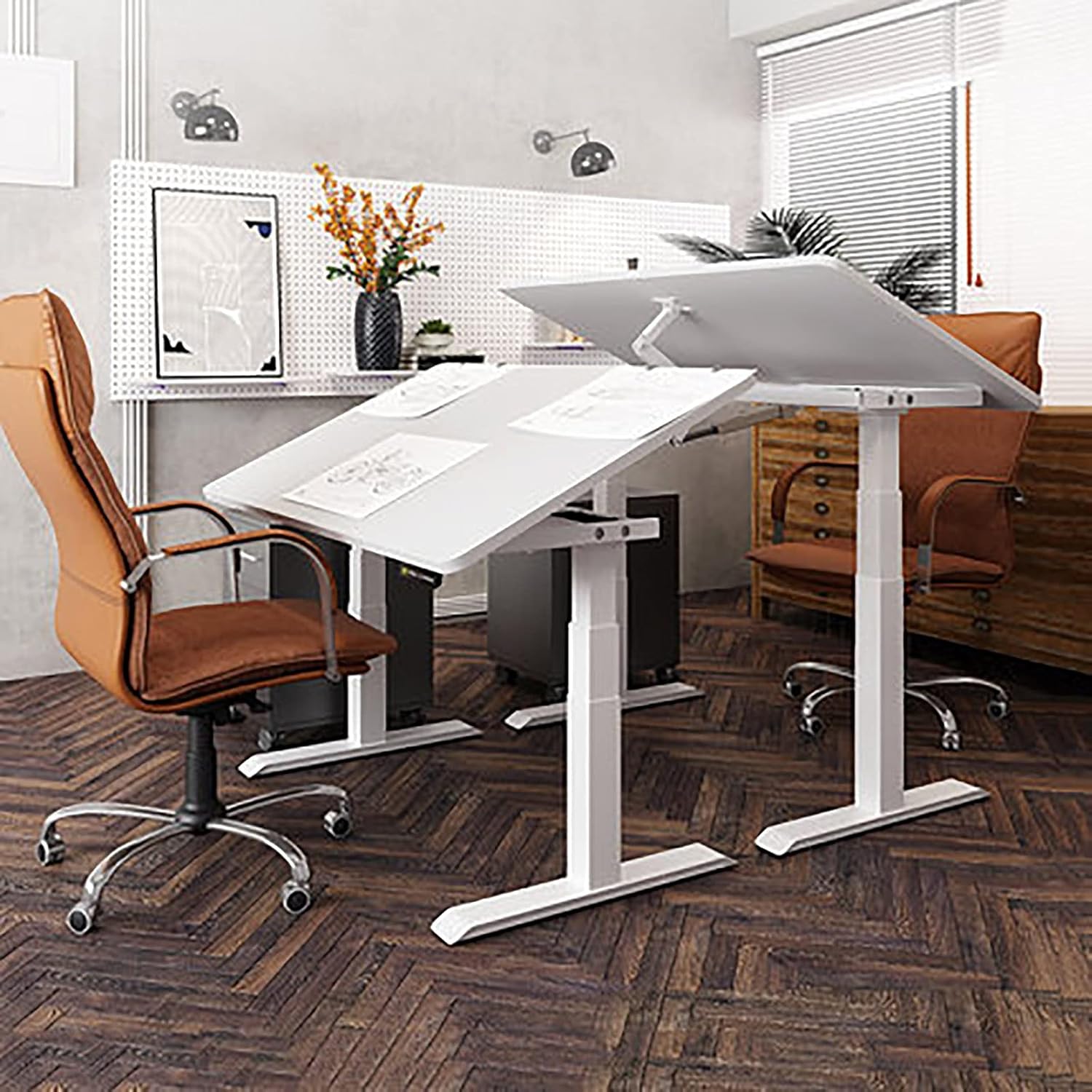Drafting Desk, Tiltable Tabletop for Artist Electric Lifting Table Tiltable Painting Table Designer Desk Work Table Art Studio Table (Color : White