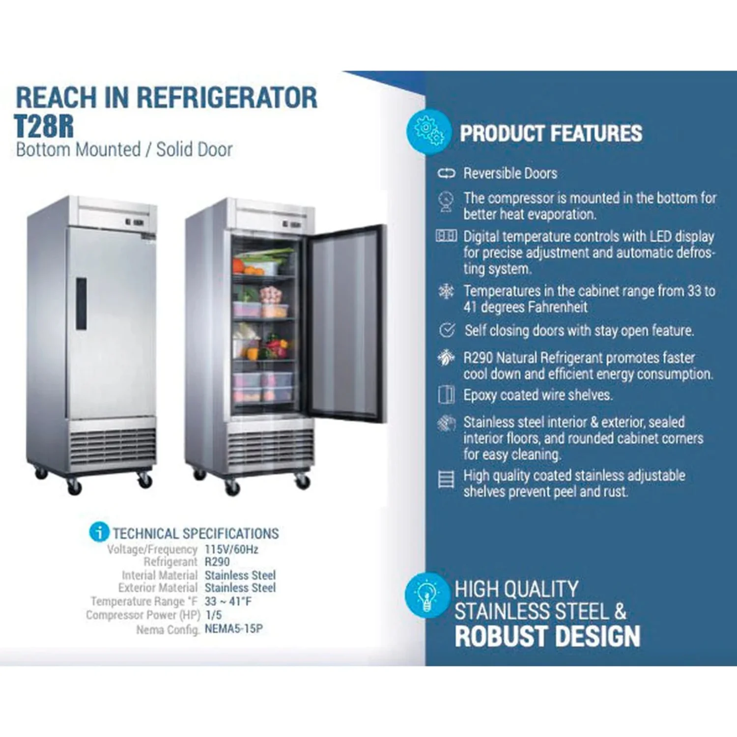 West Kitchen WT28R 27 Reach-In Refrigerator with 1 Solid Door