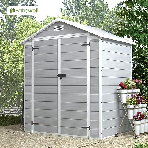 Patiowell 6x4 FT Plastic Outdoor Storage Shed, Resin Shed Perfect to Store Patio Furniture, GardenTools Bike Accessories, Beach Chairs and Lawn Mower