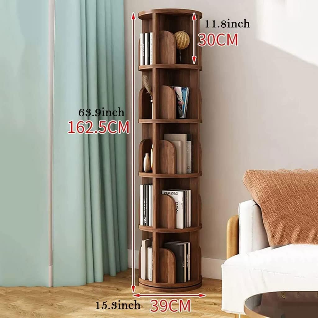 NeziH Flexible Bookcases 360 ° Solid Wood Standing Bookcase 5 Tier Book Rack Space Saving Study Room Bookshelves Perfect Furniture