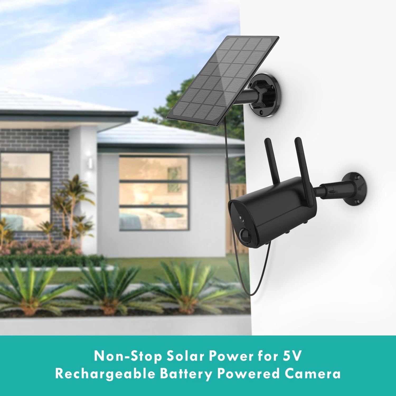 Solar Panel for Wireless Outdoor Security Camera Compatible with DC 5V Rechargeable Battary Powered Surveillance Cam