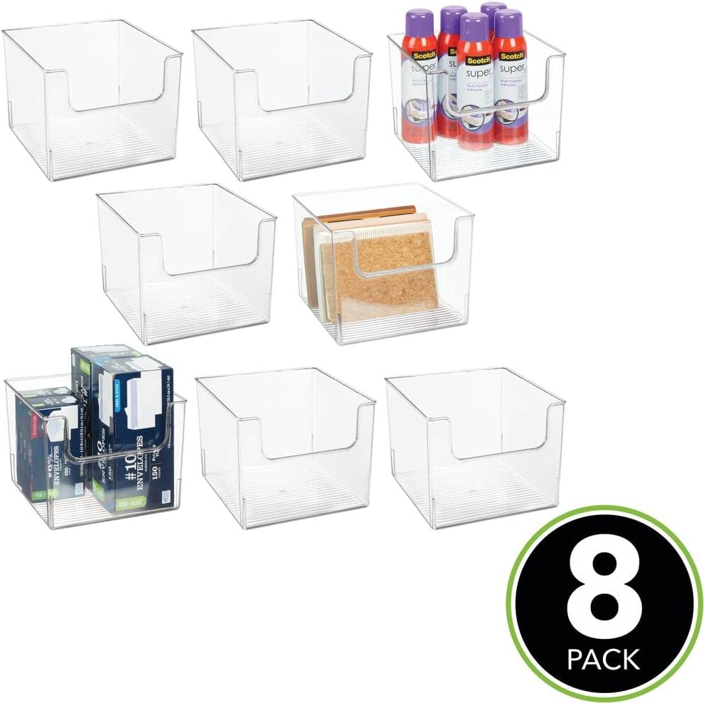 mDesign Modern Plastic Open Front Dip Storage Organizer Bin Basket for Home Office Organization - Shelf, Cubby, Cabinet