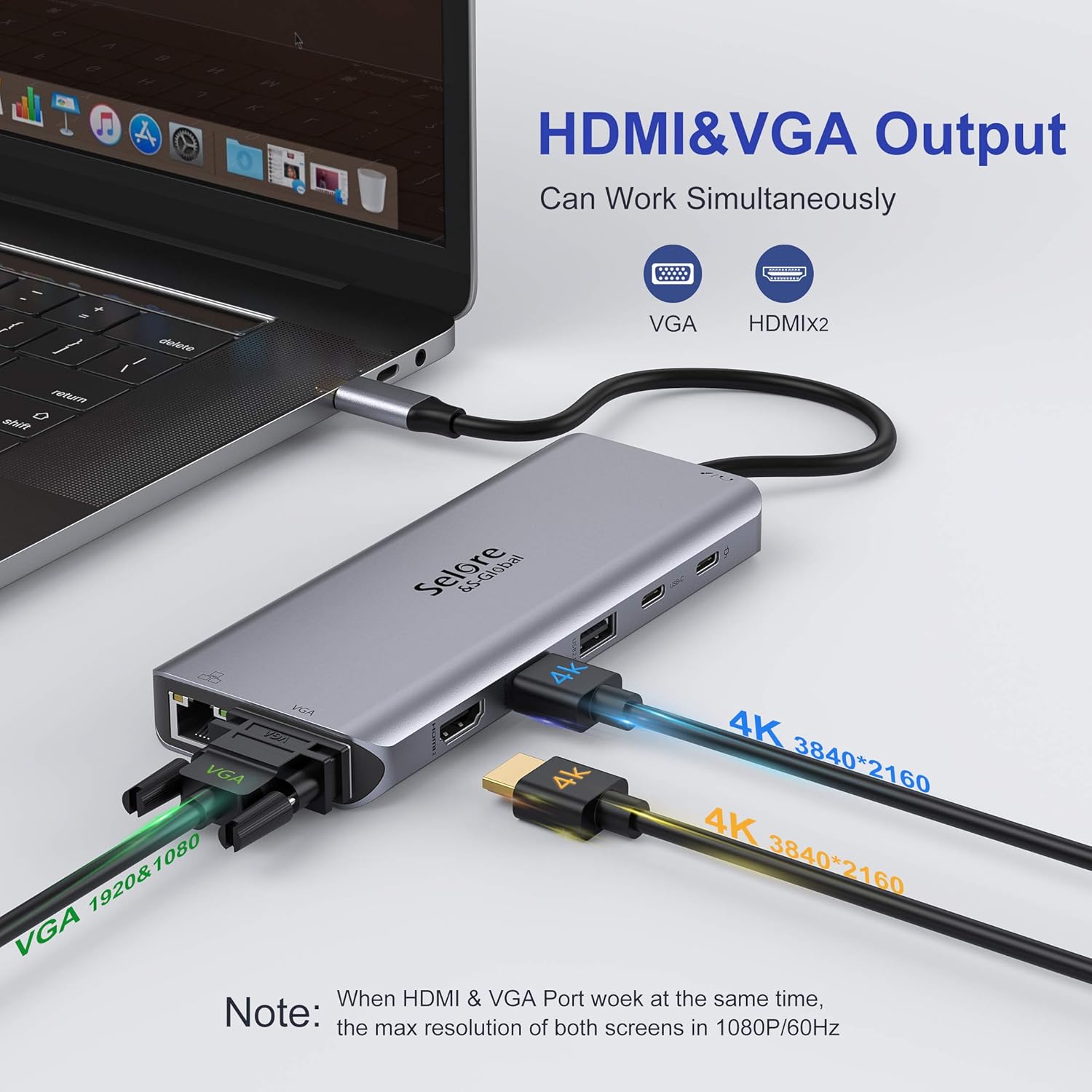 USB C Docking Station Dual Monitor,USB C Dual Monitor 2 HDMI Adapter,Triple Display 4K HDMI&VGA,14 in 1-3USB3.0&2USB2.0,Gigabit Ethernet,100W PD