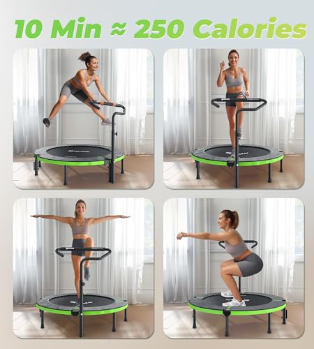 BCAN 40"/48" Foldable Mini Trampoline, Rebounder Trampoline for Adults, U/T Shape Adjustable Foam Handle