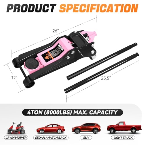 Auto Dynasty 4 Ton Low Profile Floor Jack, Heavy Duty Steel Hydraulic Car Jack with Dual Pistons Quick Lift Pump, Hydraulic Racing Floor Jack