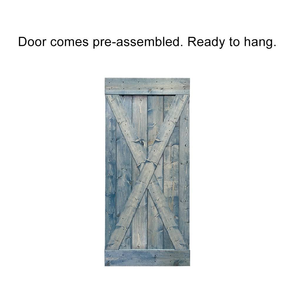 CALHOME x Series 36 in. x 84 in. Pre-Assembled Weather Oak Stained Wood Interior Sliding Barn Door with Hardware Kit