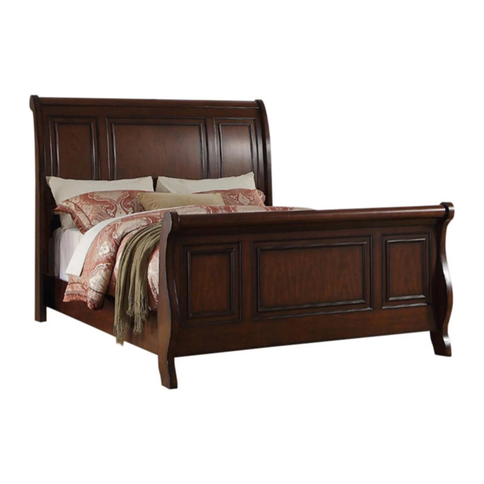 Marvelous Wooden Queen Bed, Antique Cherry Finish