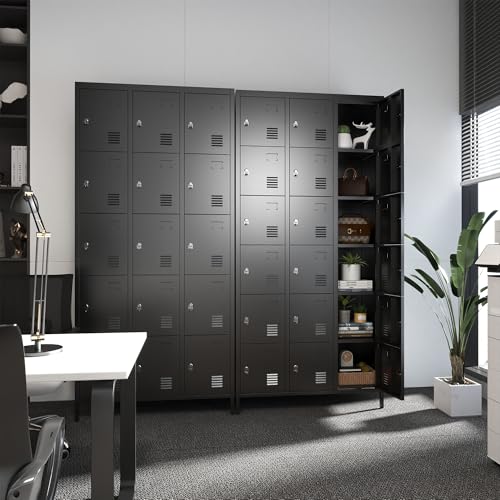 3 Doors Lockers for Employees, Steel Storage Lockers Lockable, Metal Locker Storage Cabinet for Home Office School Gym, Require Assembly (Grey)