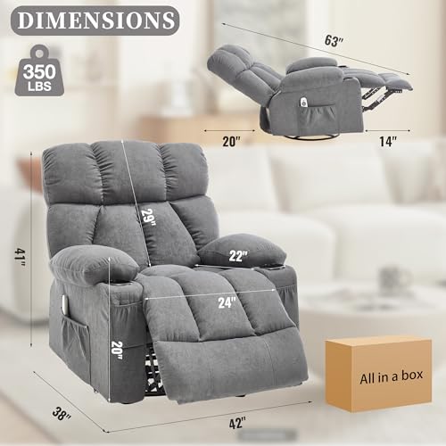 Recliner Chair with Massage and Heat, Rocker Recliner Chairs for Adults, Overstuffed Nursery Rocking Chairs for Living Room