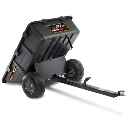 Brinly 10 cu.ft. 650lb Heavy Duty Tow-Behind Poly Utility Cart & Dump Trailer with Magnetic Hitch Pin & Compression Molded Bed