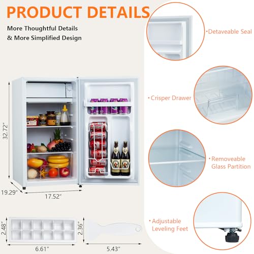 ACONEE Mini Refrigerator Compact Fridge with Freezer, Small Refrigerator Stainless Steel Double Door, 5 Adjustable Thermostat Control