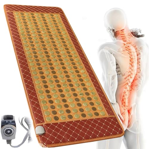 Large Heating Pad Far Infrared Stone Natural Jade Tourmaline Cushion Heating Pad Massager Stone Heating Mat for Warms Back Waist Home Office Use
