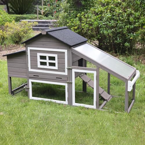 GUTINNEEN Mobile Chicken Coop with Wheels Expandable Chicken Tractor Outdoor Hen House for 2-4 Chickens 67.3" L(Brown)