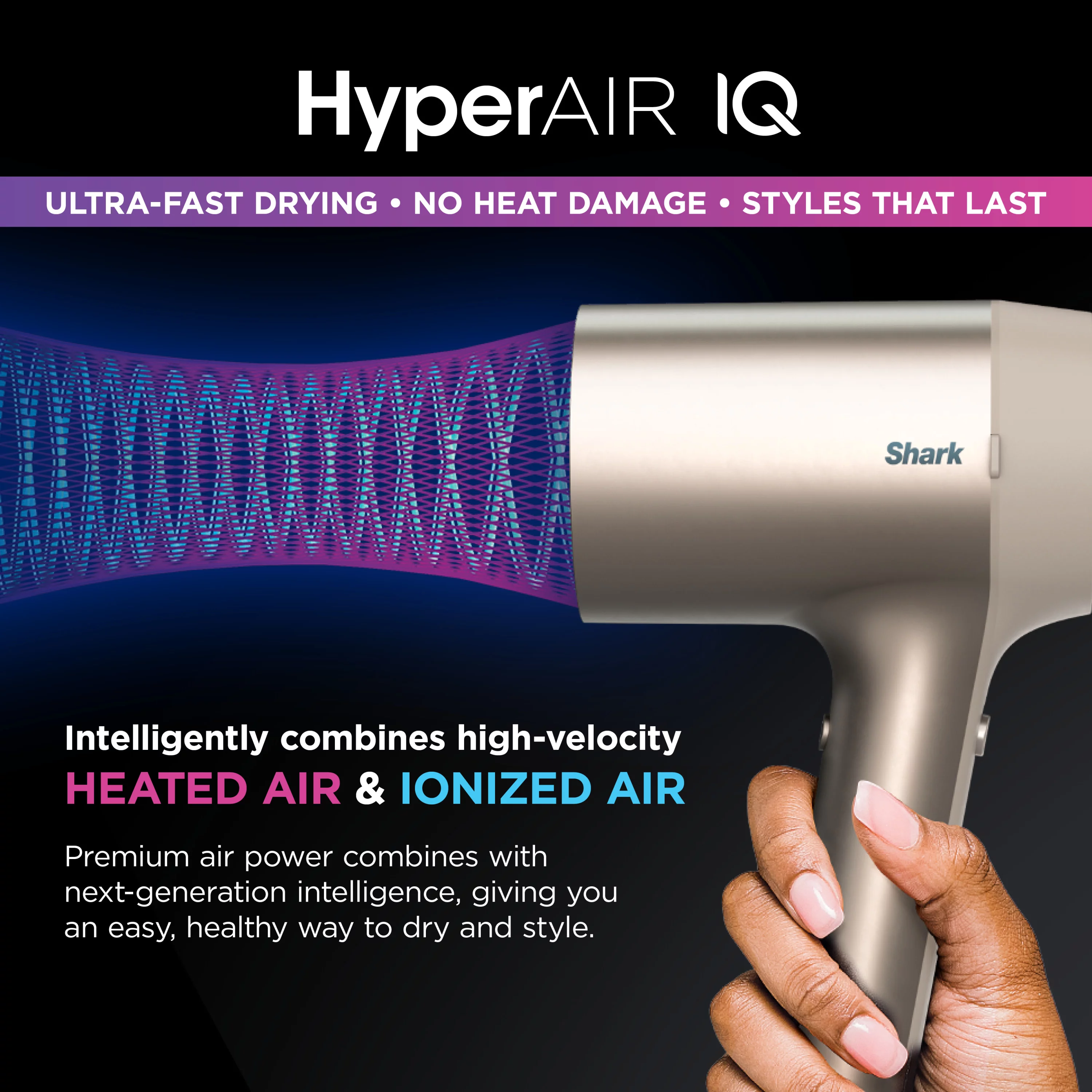Shark HyperAIR™ Fast-Drying Hair Blow Dryer with IQ 2-in-1 Concentrator Attachment, Auto Presets, For Straight, Wavy, Curly and Coily Hair