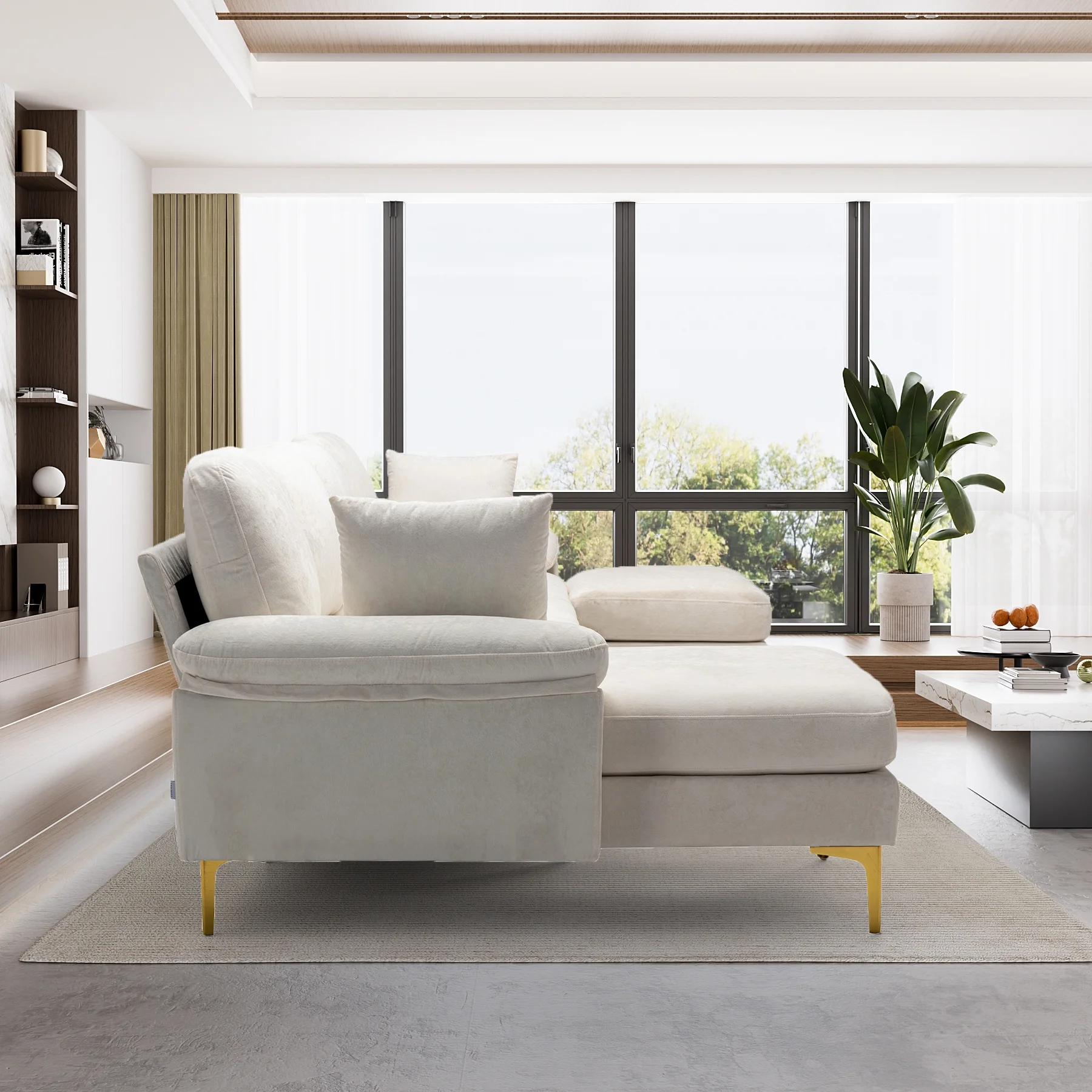 Rophefx Upholstered Velvet U-shaped Sectional Sofa With Ottoman