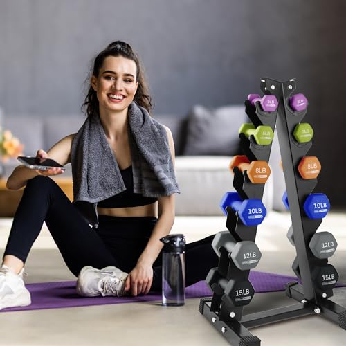 HolaHatha Neoprene Dumbbell Free Hand Weight Set with Rack, Ideal for Home Exercises to Gain Tone and Definition