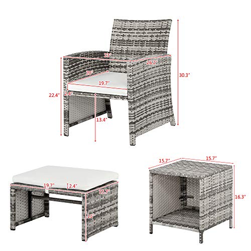 5 Pieces Wicker Patio Furniture Set, Patio Chairs with Ottomans & Table, Rattan Outdoor Patio Furniture Conversation Sets for Balcony, Porch