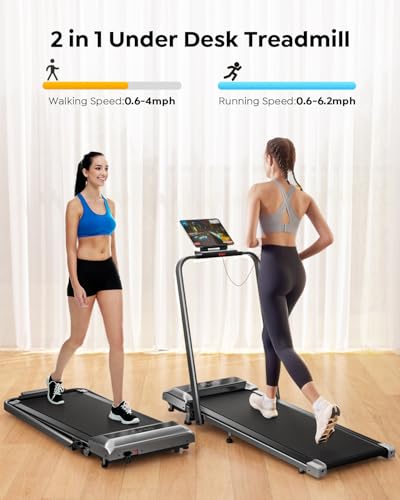Walking Pad Treadmill with Incline, 2 in 1 Foldable Treadmills for Home Small Office, 300lbs Portable Compact Under Desk Treadmill with App