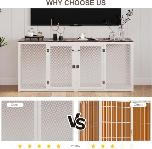 71 Inch Dog Crate Furniture for 2 Dogs, XXL Double Cage with Removable Divider & Large Doors, Heavy Duty Wooden Dog Kennel, Indoor Pet House (Black