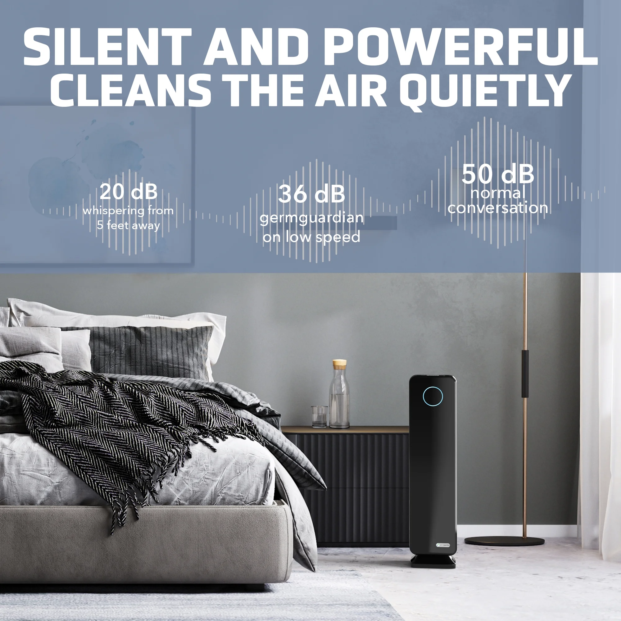 GermGuardian Tower Air Purifier with HEPA Filter, UV-C, Removes Odors, Mold, 870 Sq. ft., AC5350B
