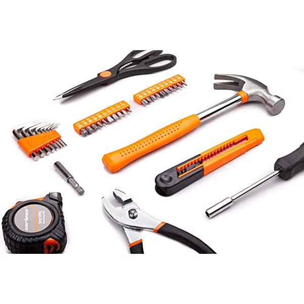 CARTMAN Orange 39-Piece Tool Set - General Household Hand Tool Kit with Plastic Toolbox Storage Case Orange 39pcs