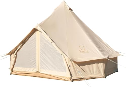 S'more Canvas Bell & Teepee Camping Tent, Water Resistant, Hot Tent with Stove Jack, 4 Season Outdoor Glamping Tent