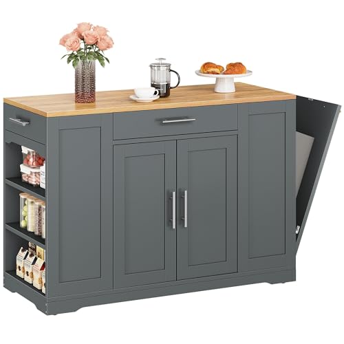 YITAHOME 53 inch Large Rolling Kitchen Island with Trash Can Storage Cabinet