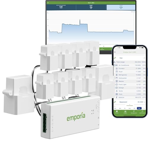 Emporia Gen 3 Smart Home Energy Monitor with 16 50A Circuit Level Sensors | Home Energy Automation and Control | Real Time Electricity Monitor/Meter