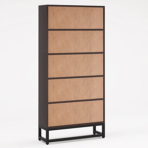 Tribesigns Tall Bookcase Black Bookshelf, 70.8” Large Bookcases Organizer with LED Lights