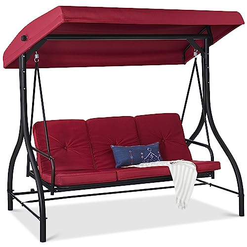 Best Choice Products 3-Seat Outdoor Large Converting Canopy Swing Glider, Patio Hammock Lounge Chair for Porch, Backyard w/Flatbed, Adjustable Shade