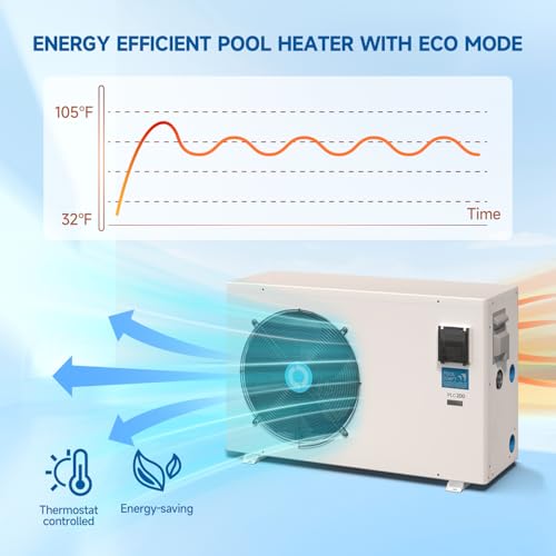 Swimming Pool Heat Pump, Pool Heater for In-Ground and Above Ground Pools, Max Output 37960BTU, Electric Heater Pump for Pools