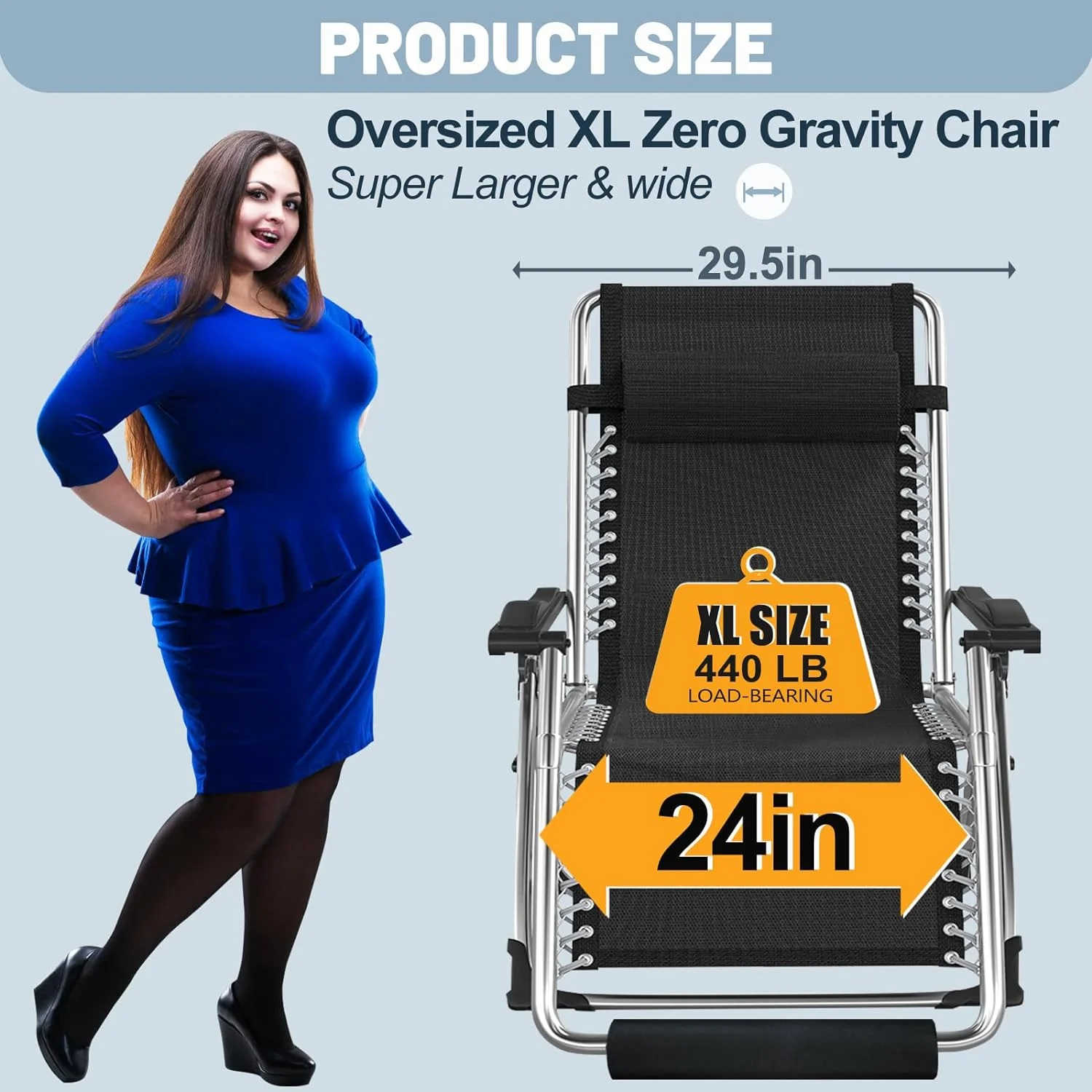 ABORON Oversized XXL Zero Gravity Chairs Set of 2, Folding Recliner Lounge Chair, Portable Chaise with Detachable Soft Cushion, Cup Holder, Headrest
