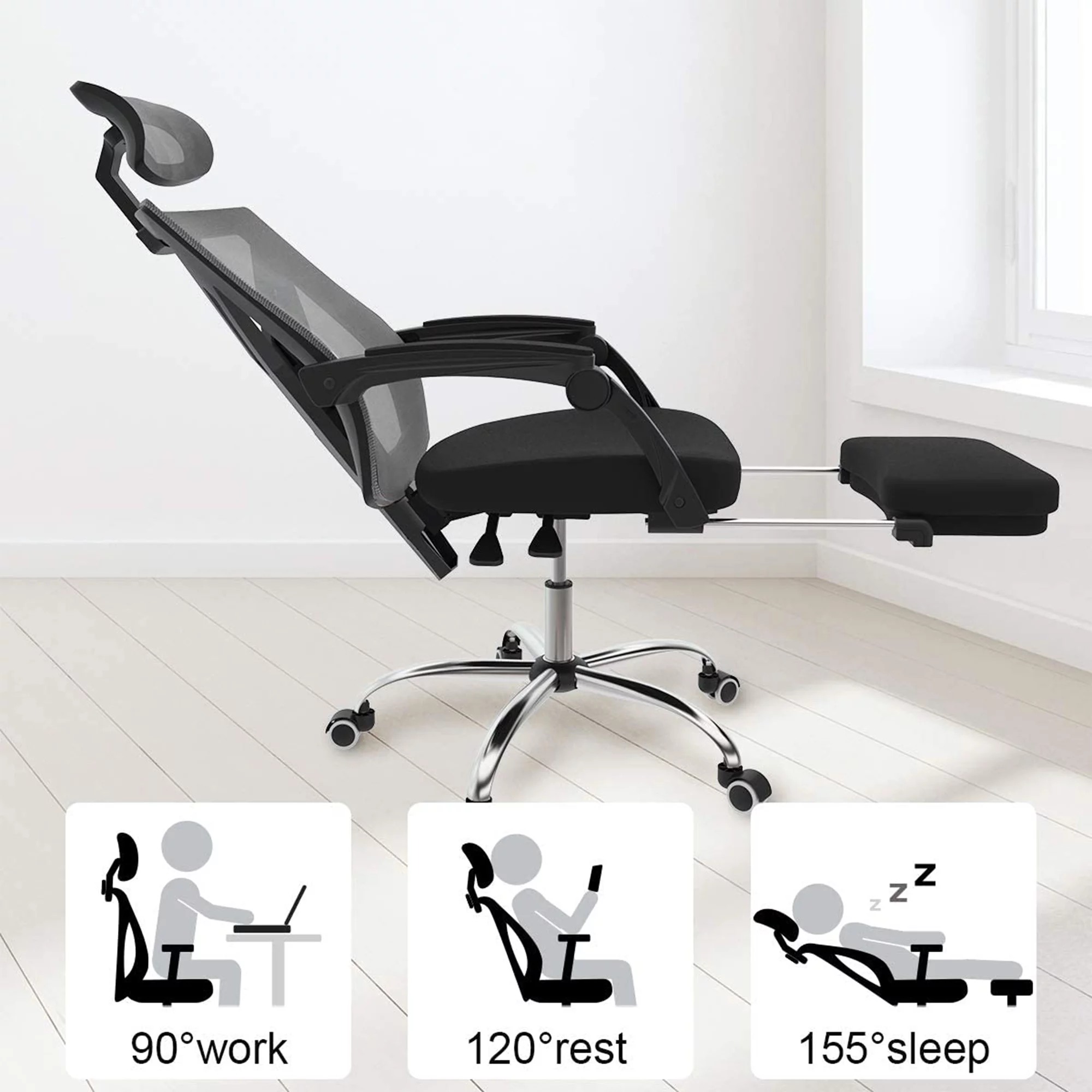 Hbada Ergonomic Office Recliner Chair - High-Back Desk Chair Racing Style with Lumbar Support - Height Adjustable Seat