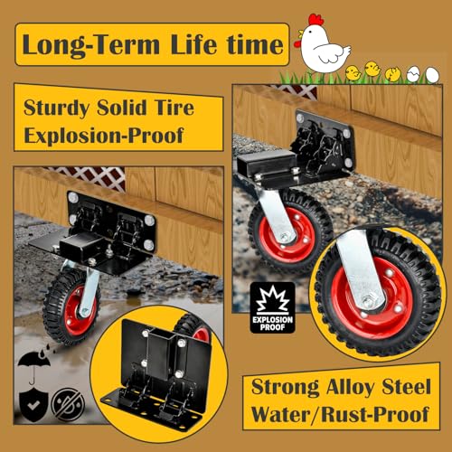 TOPOWN Chicken Tractor Mobility with Wheels Lift Kit Set of 4, Chicken Coop Wheel Kit Heavy Duty with Caster Wheels
