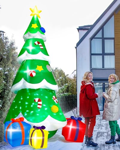 15FT Christmas Inflatables, Giant Inflatable Santa Claus Holding Gift Bags, Blow Up Christmas Santa Claus with 8pcs LED
