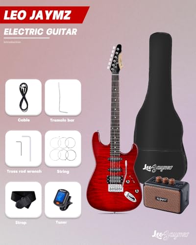 Leo Jaymz 39" Full Size ST Style Electric Guitar Starter Kit with SSH Pickup, 5W Portable Amp, Tuner, Gig Bag, Strap & Accessories (Violet Ocean)