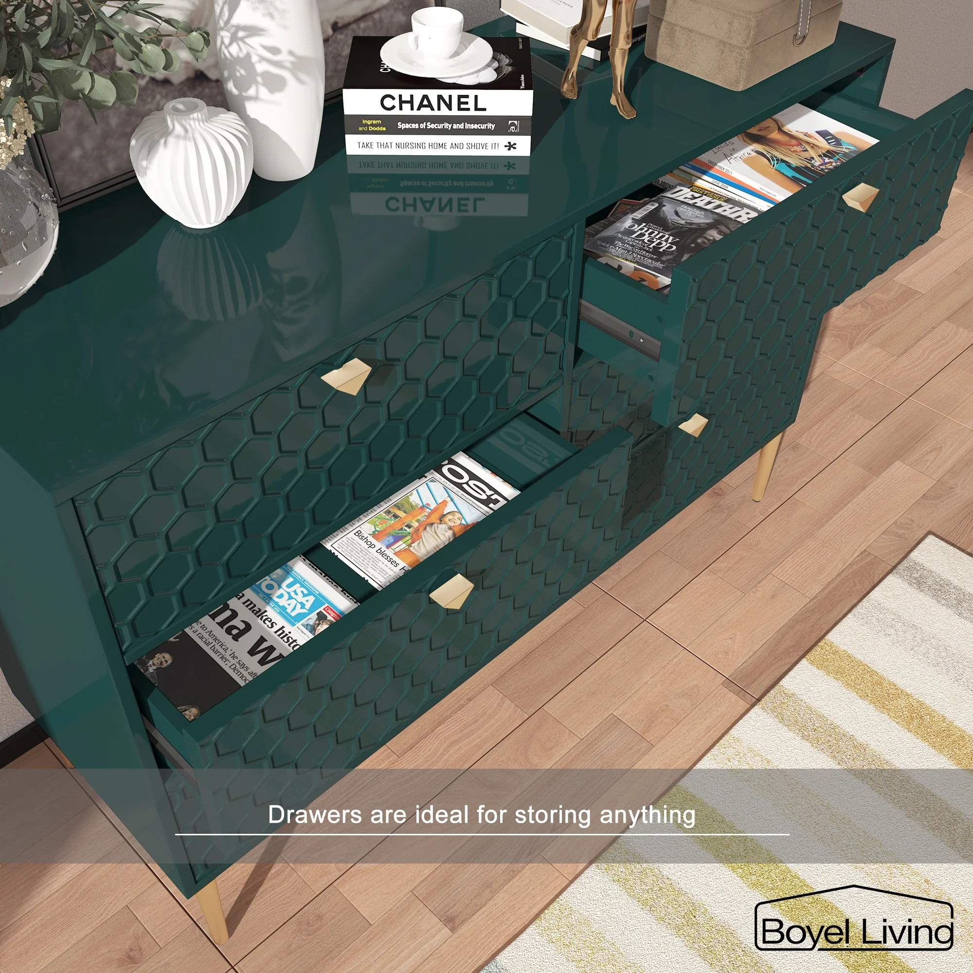 Boyel Living 6 Drawer Dresser Storage Cabinet, (MDF) Wood Dresser for Closet, Modern Green Dresser for Bedroom, Entryway and Hallway