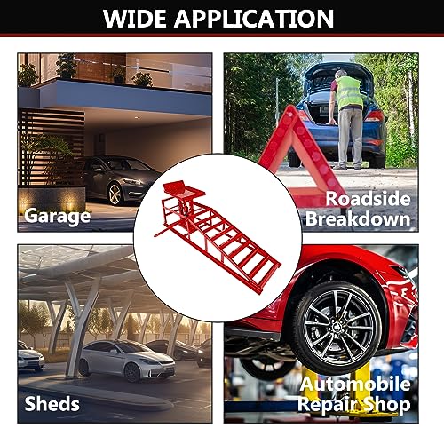 2 Pack Auto Car Truck Service Ramps, 5 Ton Low Profile Hydraulic Car Ramps, Car Lift Service Ramps Red
