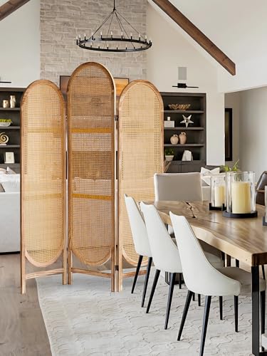 3 Panel Room Dividers and Folding Privacy Screens, Hand-Made Rattan Room Divider with Bi-Directional Hinge