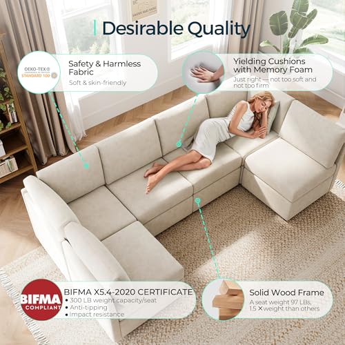 LINSY HOME Modular Sectional Sofa, Convertible U Shaped Sofa Couch with Storage, Memory Foam, Modular Sectionals with Ottomans