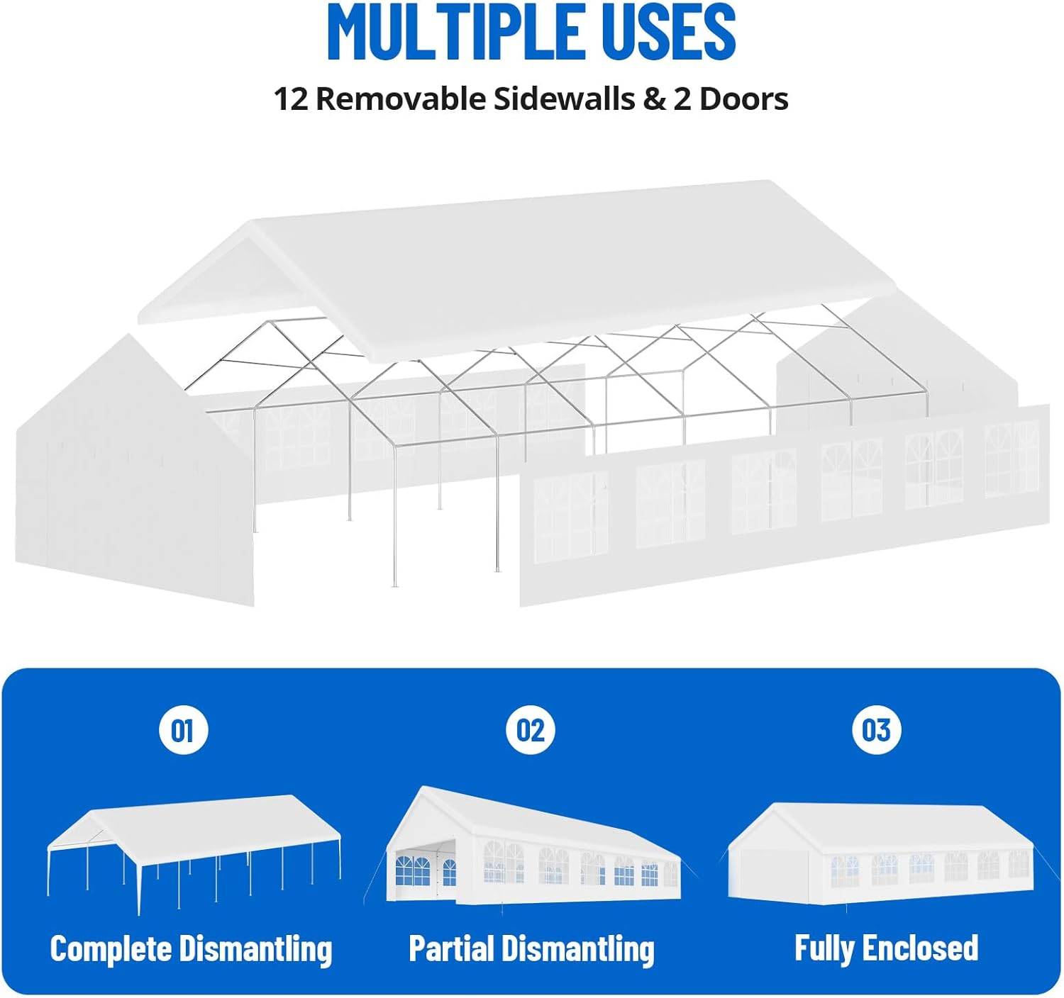 20'x40' Party Tent Outdoor Heavy Duty Gazebo Wedding Tent White Canopy Carport Event Shelters with Removable Sidewall Windows for Patio Outdoor