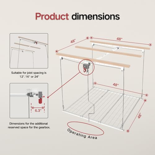 Overhead Garage Storage Rack, Heavy-duty 4x4 FT Ceiling Storage Racks with Safety Lock