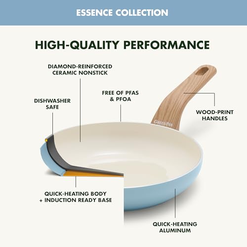 GreenPan Rio Essence Wood 10 Piece Cookware Pots and Pans Set, Healthy Ceramic Nonstick, PFAS PFOA Free Coating, Induction, Silicone Rim Lids