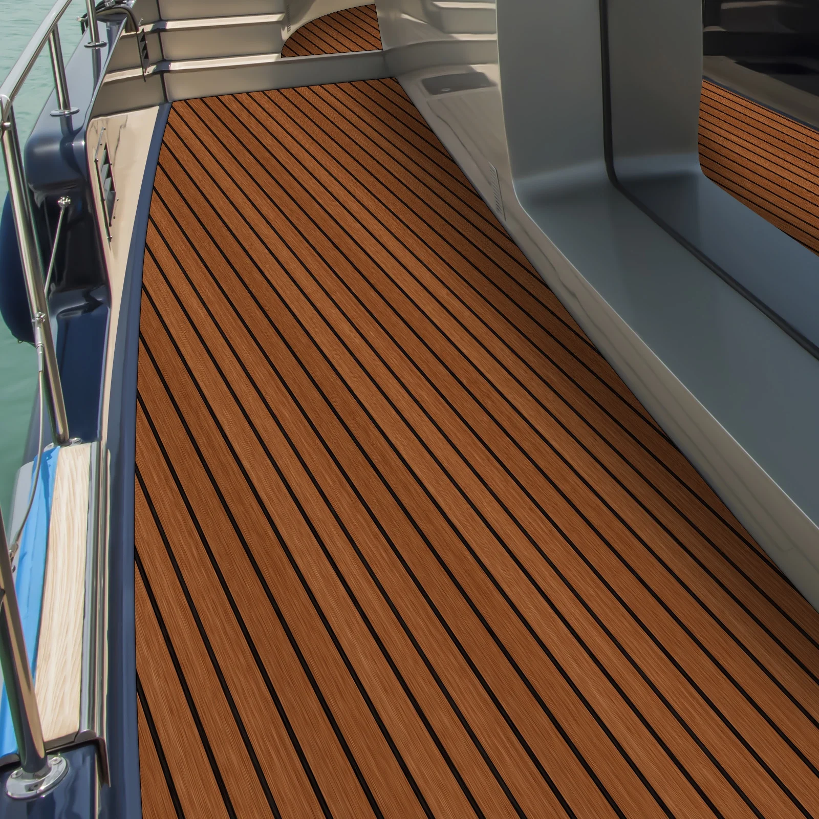 YIYIBYUS Boat Flooring EVA Foam Decking Sheet Faux Teak Mat Marine Carpet Non-Slip Self-Adhesive Mat for RV Yacht Kayak Brown