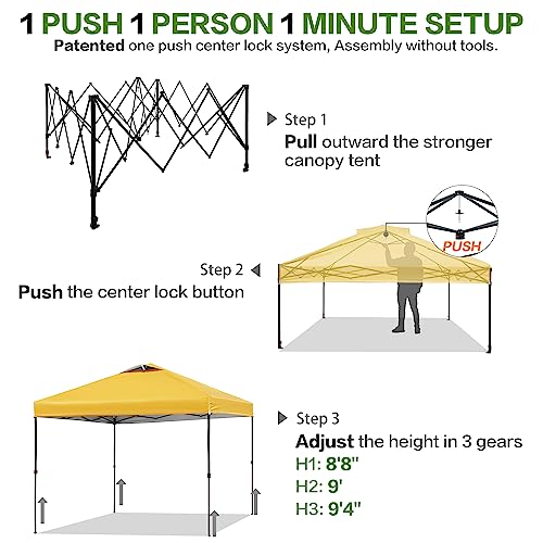 10'x10' Pop Up Canopy Tent with 1 Sidewall and 6 Pockets, One Push Setup, Instant Shade Tent with Vented Roof for Beach Patio Outdoor, Case, 8 Stakes
