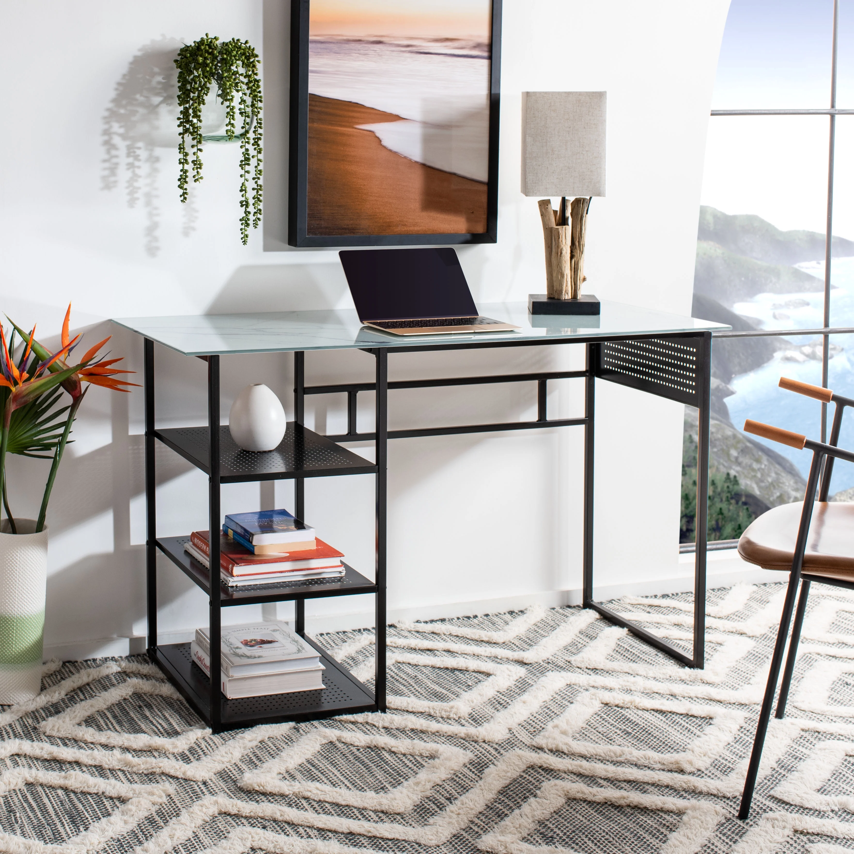 SAFAVIEH xyla White Marble Glass/Black Writing Desk (47.2 in. W x 21.7 in. D x 29.5 in. H)