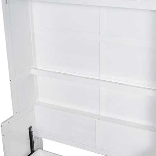 Queen Size Murphy Bed Wall Bed with Desk and Closet,Drawers and Shelves,for Small Spaces Studio Study Office Guest Room Use (Gray#Desk, Queen)