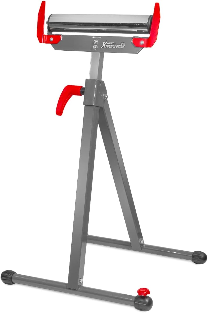 XtremepowerUS 65074 Folding Roller Stand 250 LBS Load Capacity Saw Horse Height Adjustable 250 LBS Load Capacity Grey Saw Table Miter Portable Pack