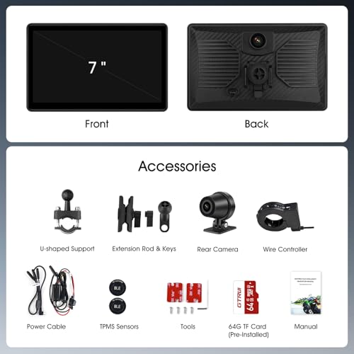 7 Inch Portable CarPlay for Motorcycle, Waterproof Touchscreen Wireless Car Play Android Auto Screen GPS Navigation for Motorbike