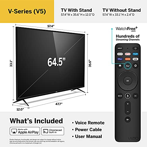 VIZIO 65-Inch V-Series 4K UHD LED HDR Smart TV with Apple AirPlay and Chromecast Built-in, Dolby Vision, HDR10+, HDMI 2.1